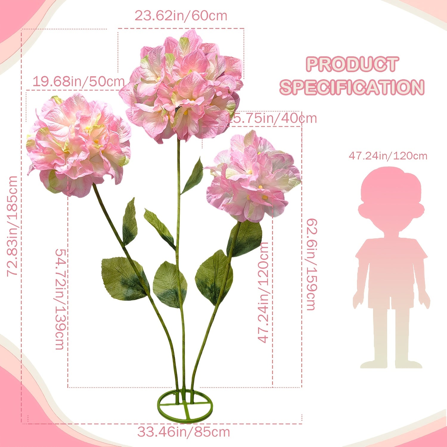 Romantic Valentine'S Day 6.2FT Giant Artificial Hydrangeas Garden Decor - Adjustable Large Faux Flowers With Stand Base For Outdoor Yard, Event Backdrop, Wedding, Home, Hotel, Office, Prop, Art Gallery & Shop Window Decor In Realistic Colors