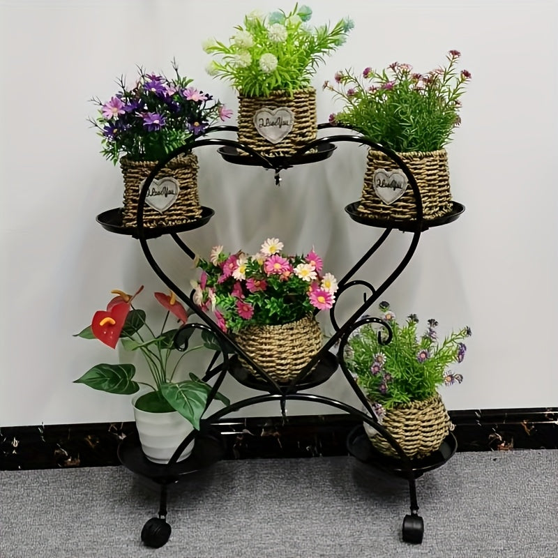 Contemporary Heart-Shaped Metal  Stand - -Level Hanging Planter Shelf With Multiple Components, Versatile Indoor And Outdoor Floral Decor