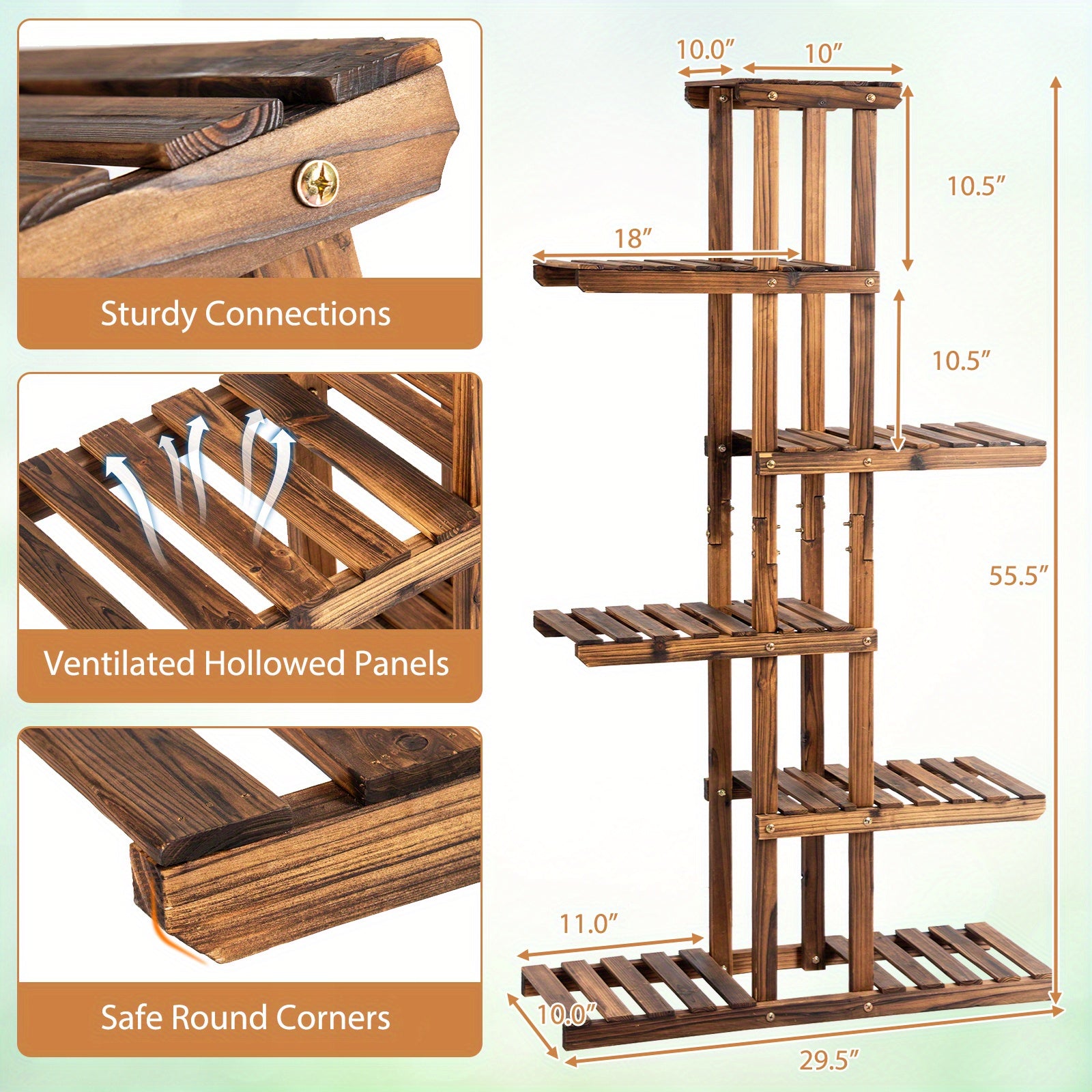 COSTWAY -Tier Wooden  Stand - Sturdy Fir  \u002FOutdoor Flower Rack with 6 Shelves, Easy Assembly  Balcony, , Living Room - Space-Saving Vertical Design for Multiple Pots, Indoor Plant Display, Natural Wood Finish, Durable Construction, Home