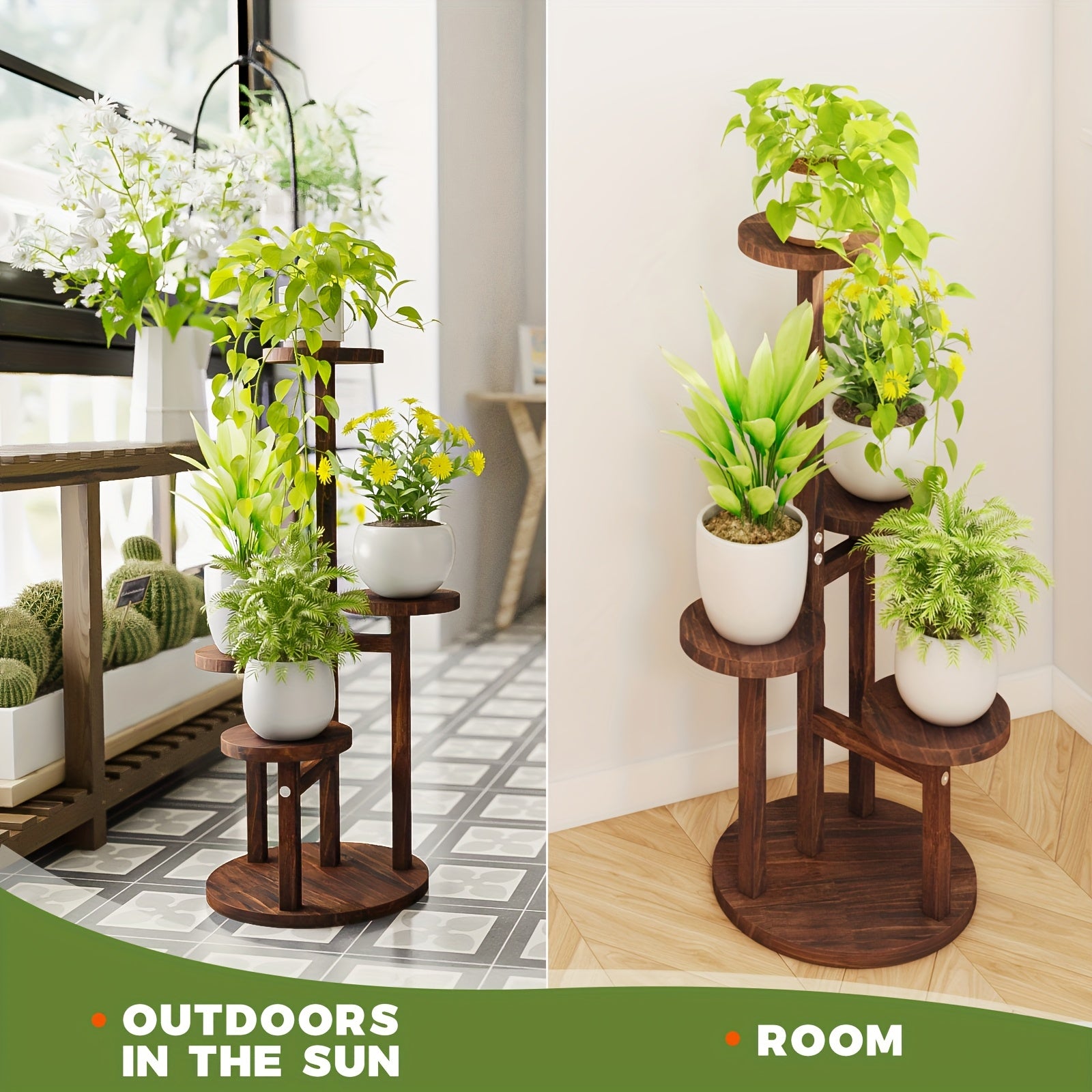 BF 5 Tiered Tall  , Wood  Shelf Corner Display Rack, Multi-tier Planter Pot Holder Flower Stand, for Indoor Living Room Balcony Garden