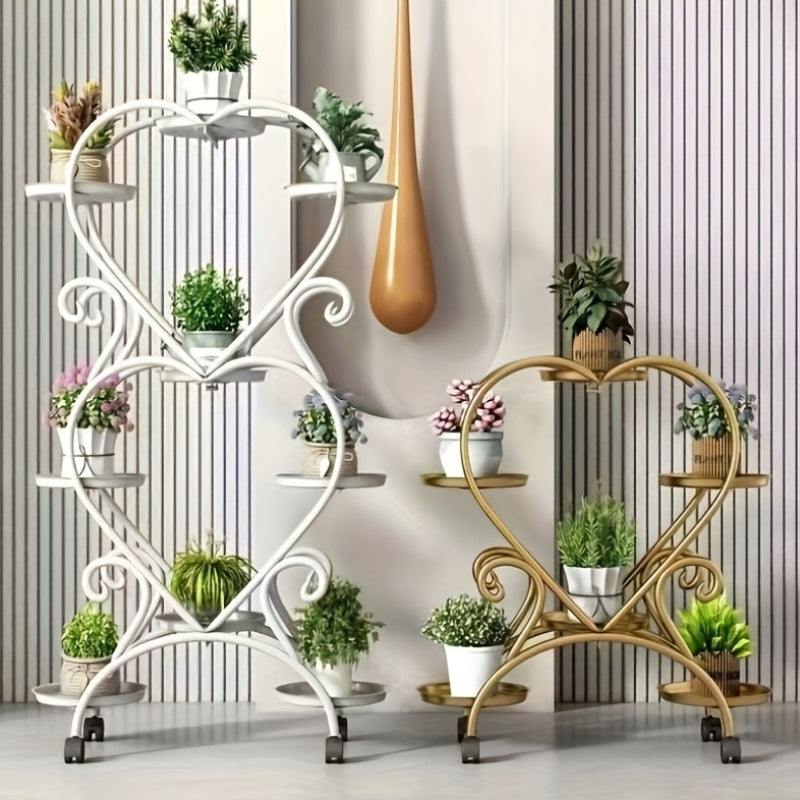Contemporary Heart-Shaped Metal  Stand - -Level Hanging Planter Shelf With Multiple Components, Versatile Indoor And Outdoor Floral Decor