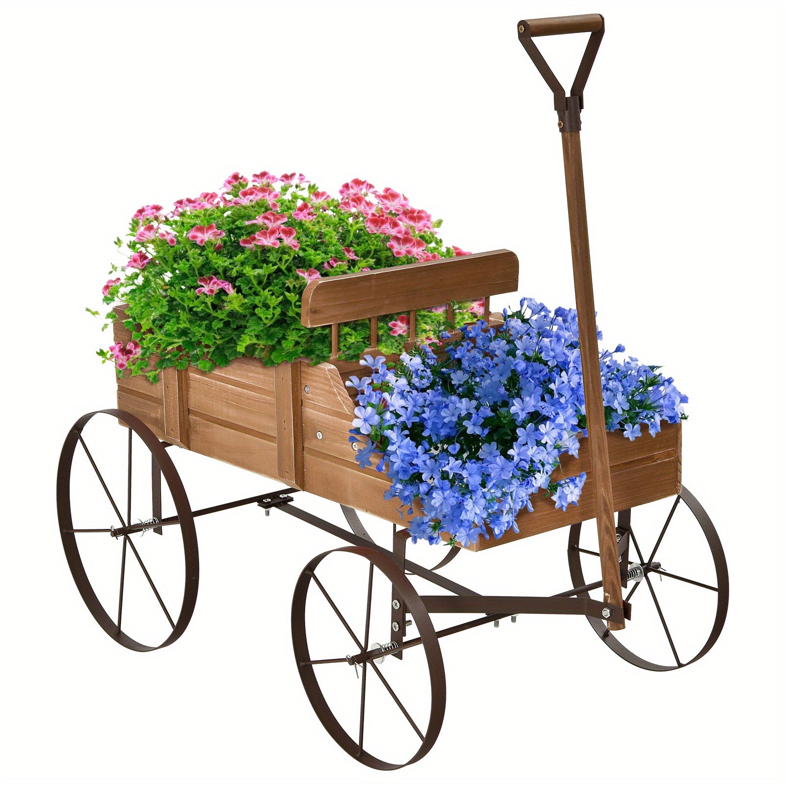 LIFEZEAL  Stand \u002F4 Metal Wheels, Solid  Planting ,   Wooden Trolley W\u002F15 kg (33lbs)  Load Capacity, Flower Box for Garden, Balcony, Terrace, Brown\ Green\ Red\ Blue\u002F
