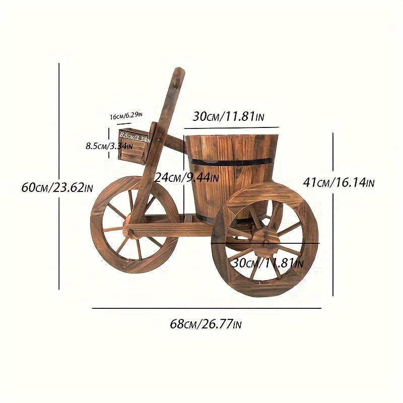 1pc  Retro Style Wooden Tricycle  Solid Wood    Planting Flowerpot Home Courtyard  Indoor And Outdoor Multi-functional  Suitable For Living Room, Garden, Shopping Mall, Coffee House, Office
