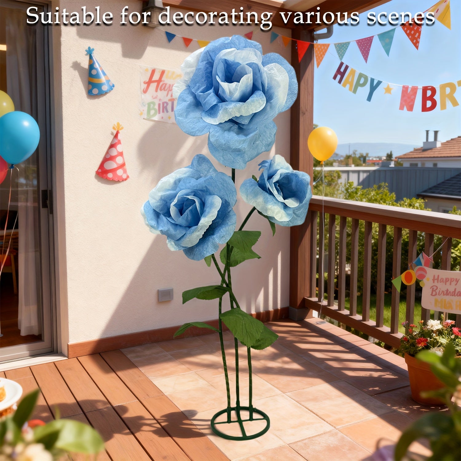 Pure Love Romantic Valentine's Day - 6.3ft Giant Artificial White Roses Flowers with Stand - Set Of 3 Realistic Large Fake Rose Decor for Wedding Arch Backdrop, Garden, Courtyard, Home, Living Room, Party, Graduation & Shop Window Display