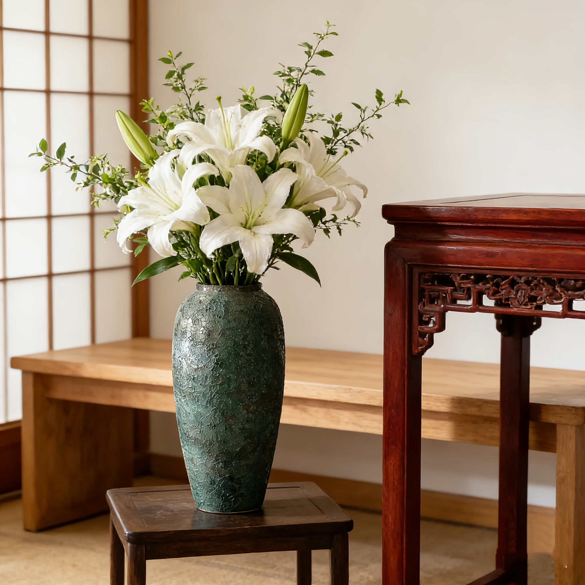 1 Teal Ceramic Vase, Large Cute Vase, Traditional Style, Rustic Style, Suitable for Pampas Grass, Home, Living Room, Dining Table, Farmhouse, Office Decoration, Bedroom, Table And Kitchen Shelves