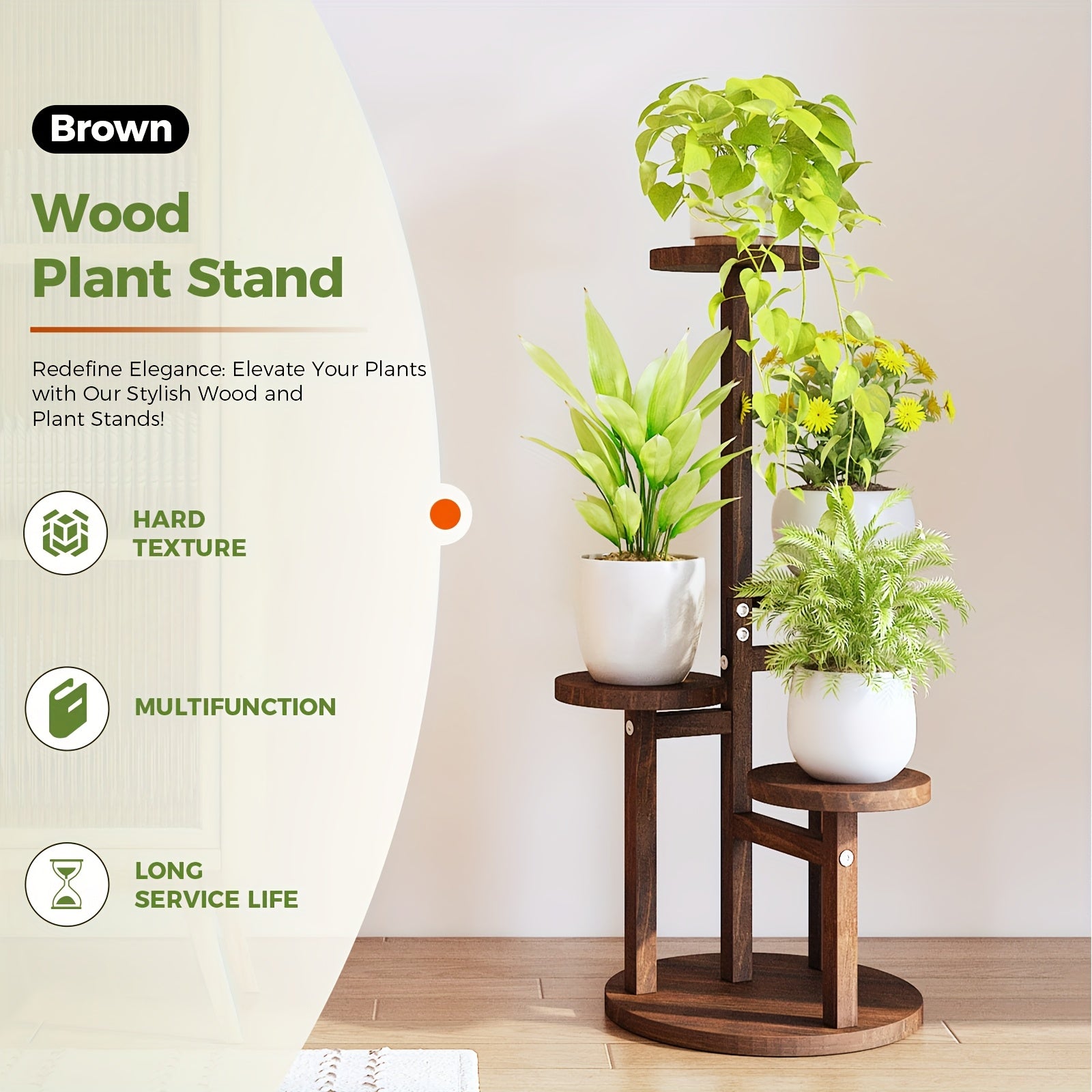 BF 5 Tiered Tall  , Wood  Shelf Corner Display Rack, Multi-tier Planter Pot Holder Flower Stand, for Indoor Living Room Balcony Garden