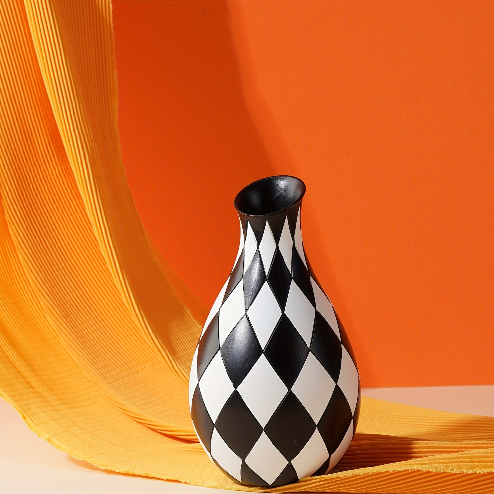 Black And White Vase, Mid Century Modern Striped Vases For Flower&pampas Grass Centerpiece, Black White Checkered Vase For Dining Table Kitchen Tabletop Minimalist Decorative