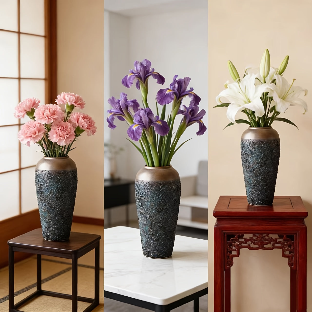 1 Teal Ceramic Vase, Large Cute Vase, Traditional Style, Rustic Style, Suitable for Pampas Grass, Home, Living Room, Dining Table, Farmhouse, Office Decoration, Bedroom, Table And Kitchen Shelves