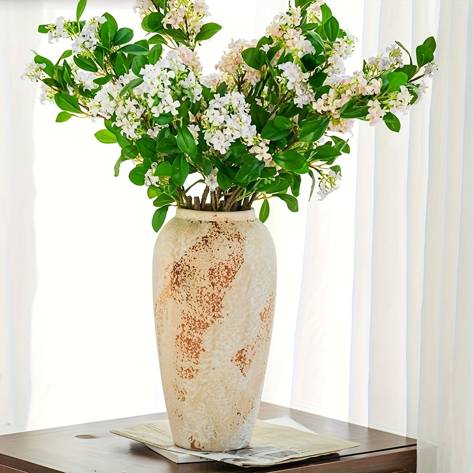 1pc Vintage American Rustic Distressed Stoneware Vase | Large Ceramic Flower Pot For Arrangements | Zen-Style Decor For Entryway, Living Room & Outdoor Spaces