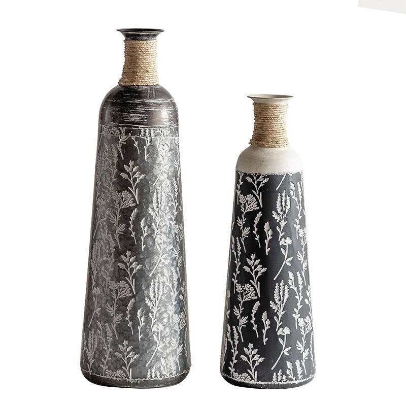 Living Room Hotel Entrance Decoration Ornaments BB Illustration Round Bottle American Iron Print Retro Floor - Standing Vase