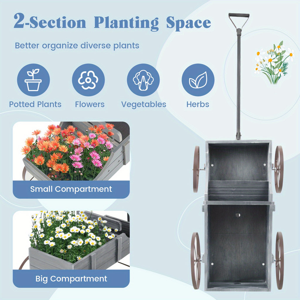 LIFEZEAL  Stand \u002F4 Metal Wheels, Solid  Planting ,   Wooden Trolley W\u002F15 kg (33lbs)  Load Capacity, Flower Box for Garden, Balcony, Terrace, Brown\ Green\ Red\ Blue\u002F