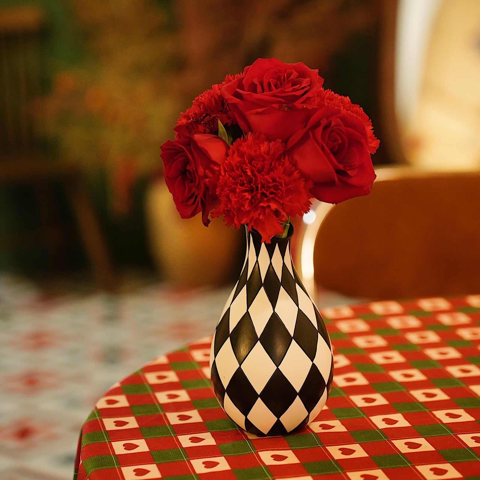 Black And White Vase, Mid Century Modern Striped Vases For Flower&pampas Grass Centerpiece, Black White Checkered Vase For Dining Table Kitchen Tabletop Minimalist Decorative