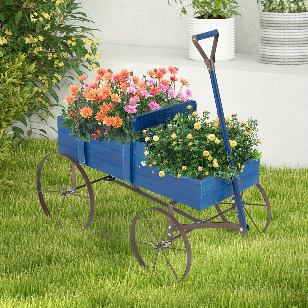 LIFEZEAL  Stand \u002F4 Metal Wheels, Solid  Planting ,   Wooden Trolley W\u002F15 kg (33lbs)  Load Capacity, Flower Box for Garden, Balcony, Terrace, Brown\ Green\ Red\ Blue\u002F
