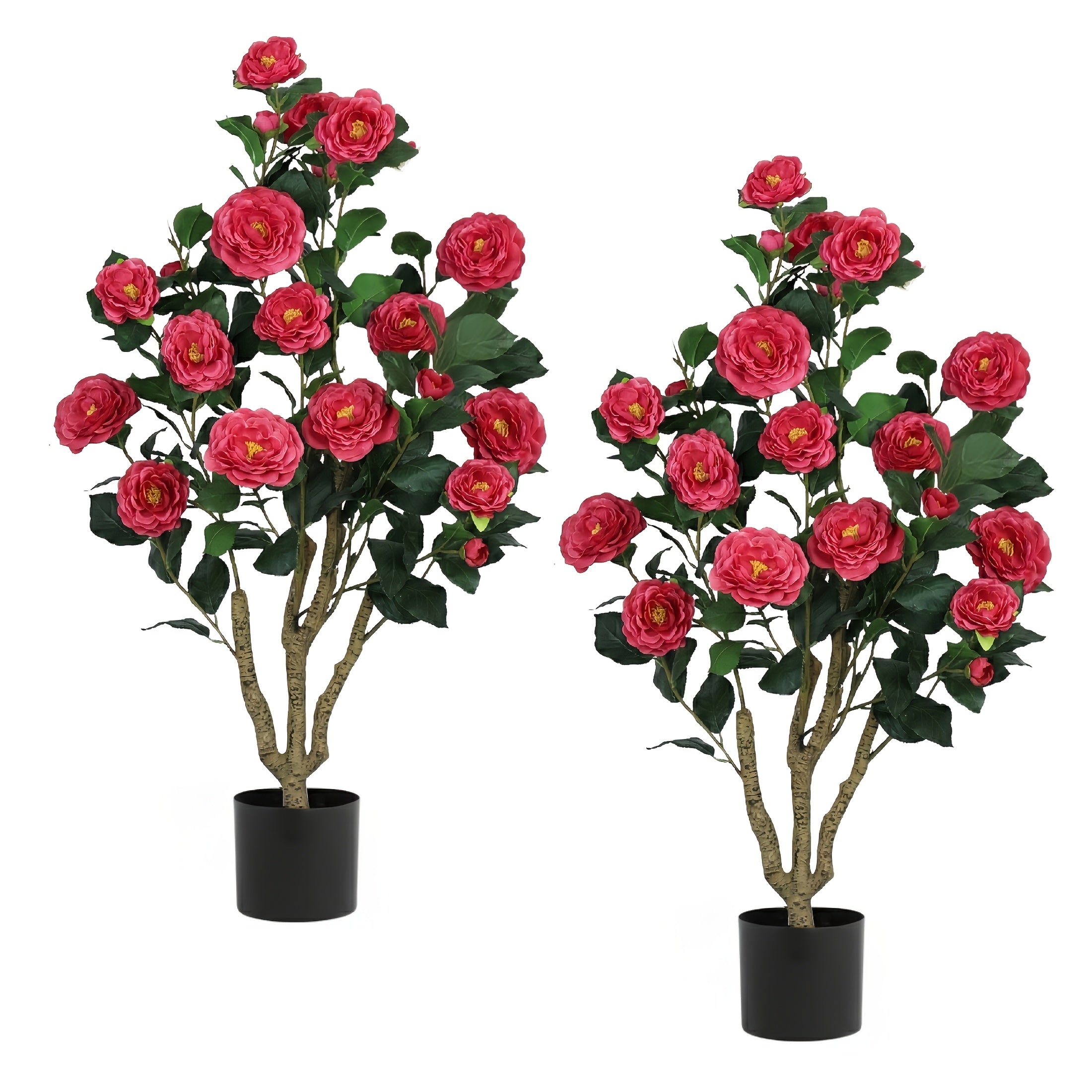 2-Pack 3.6ft Artificial Camellia Tree (Weatherproof Plastic) - Vibrant Faux Flowering Plant for Outdoor Spring Decor, Easter Porch & Garden (Rain Resistant)