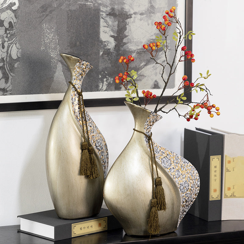 1pc European Style Ceramic Vase, Dining Table Decoration, Home Decoration Ceramic Vase, Pampas Grassland Aesthetic Vase, with Bohemian Style Decorative Rope, Not Suitable for Water, Suitable for Dry Flowers And Simulated Flowers