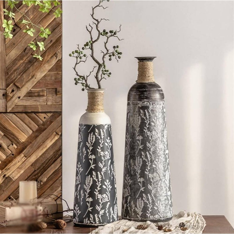 Living Room Hotel Entrance Decoration Ornaments BB Illustration Round Bottle American Iron Print Retro Floor - Standing Vase