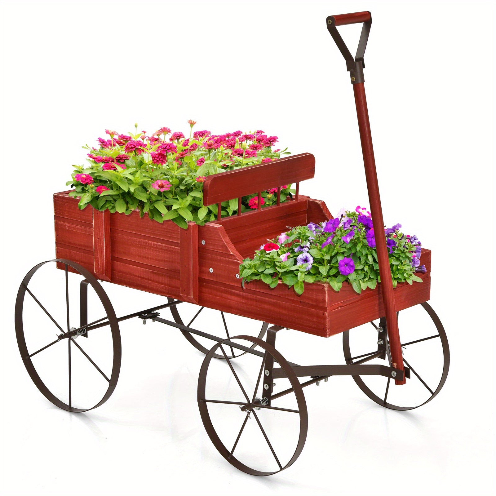 LIFEZEAL  Stand \u002F4 Metal Wheels, Solid  Planting ,   Wooden Trolley W\u002F15 kg (33lbs)  Load Capacity, Flower Box for Garden, Balcony, Terrace, Brown\ Green\ Red\ Blue\u002F