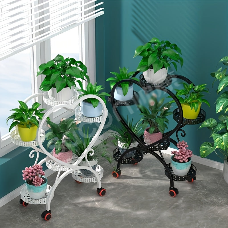 Contemporary Heart-Shaped Metal  Stand - -Level Hanging Planter Shelf With Multiple Components, Versatile Indoor And Outdoor Floral Decor