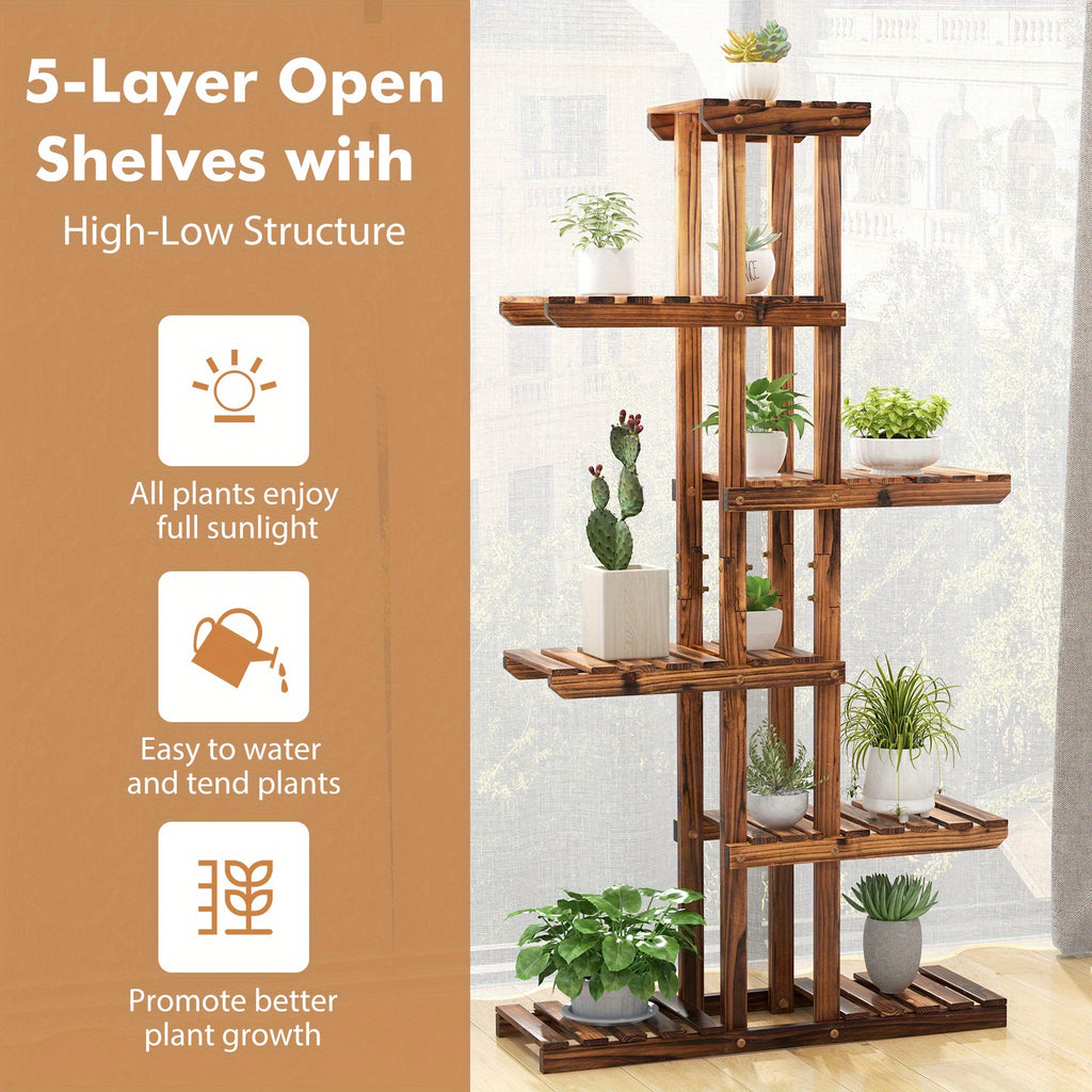 COSTWAY -Tier Wooden  Stand - Sturdy Fir  \u002FOutdoor Flower Rack with 6 Shelves, Easy Assembly  Balcony, , Living Room - Space-Saving Vertical Design for Multiple Pots, Indoor Plant Display, Natural Wood Finish, Durable Construction, Home