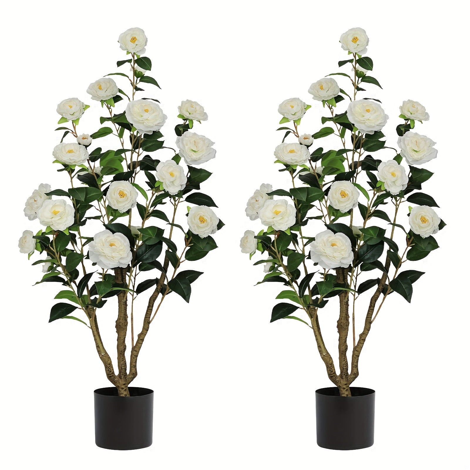 2-Pack 3.6ft Artificial Camellia Tree (Weatherproof Plastic) - Vibrant Faux Flowering Plant for Outdoor Spring Decor, Easter Porch & Garden (Rain Resistant)