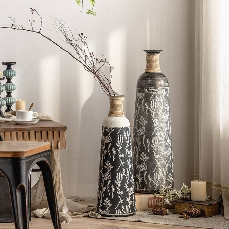 Living Room Hotel Entrance Decoration Ornaments BB Illustration Round Bottle American Iron Print Retro Floor - Standing Vase