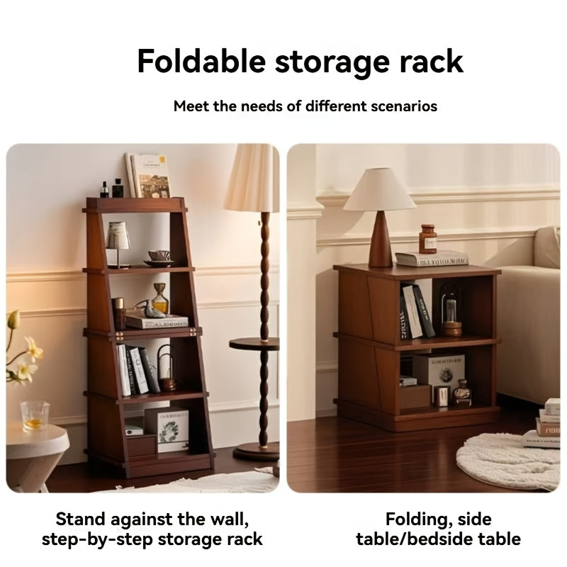 4-Tier Folding Ladder Shelf - Rustic Brown   Multi-Purpose Storage Rack,  Stand, Bookshelf,  Planter Holder. Ideal For Homes, Bedrooms, Living Rooms, Balconies, And Courtyards. A Versatile Shelving Unit Crafted From Solid