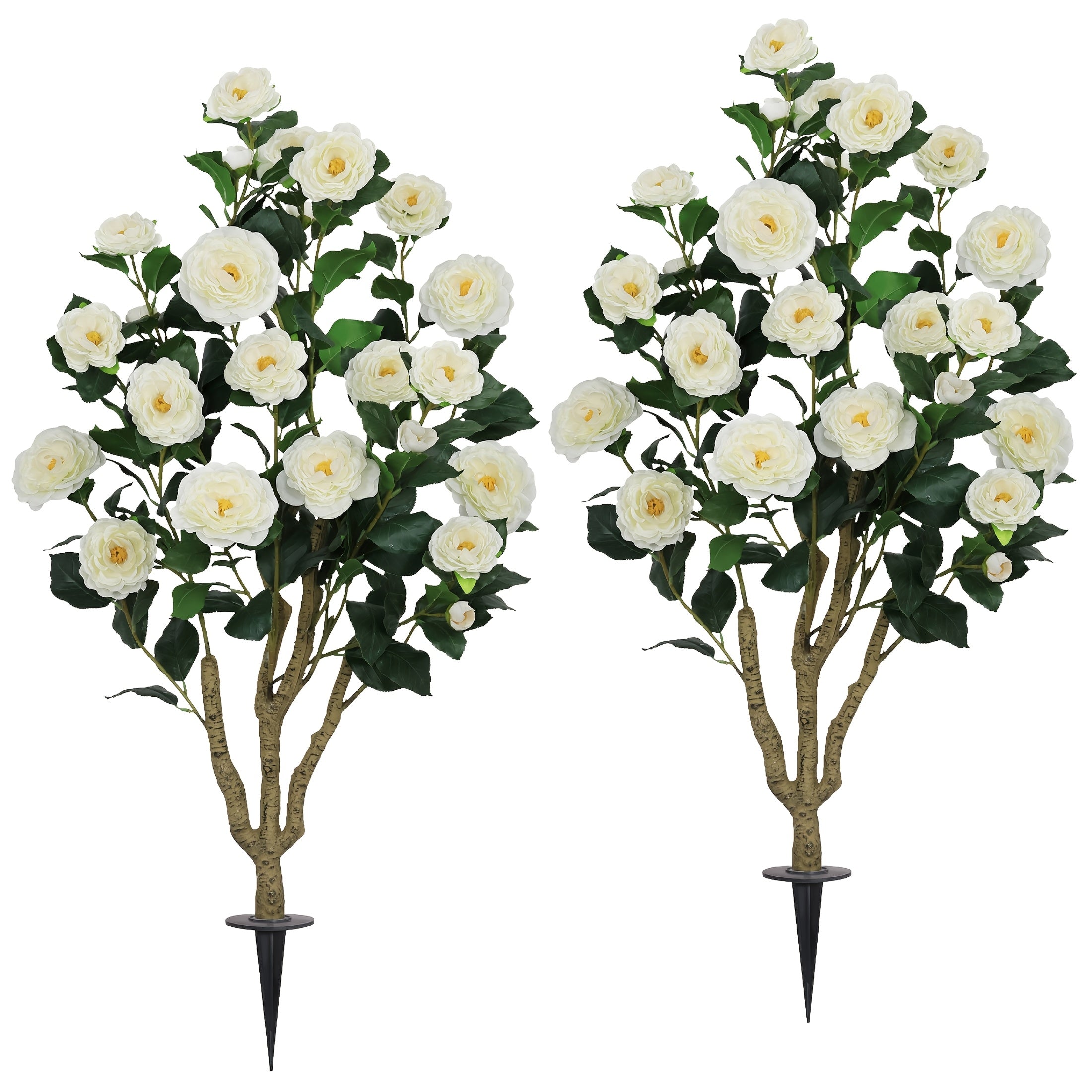 Realistic Artificial Camellia Tree with White Flowers & Green Leaves - 39.37inch Tall Faux Flowering Tree Suitable for Indoor\u002FOutdoor Use, Easy-Spike Base Installation, Low-Maintenance Year-Round Beauty - Plastic for Home, Garden,, Events