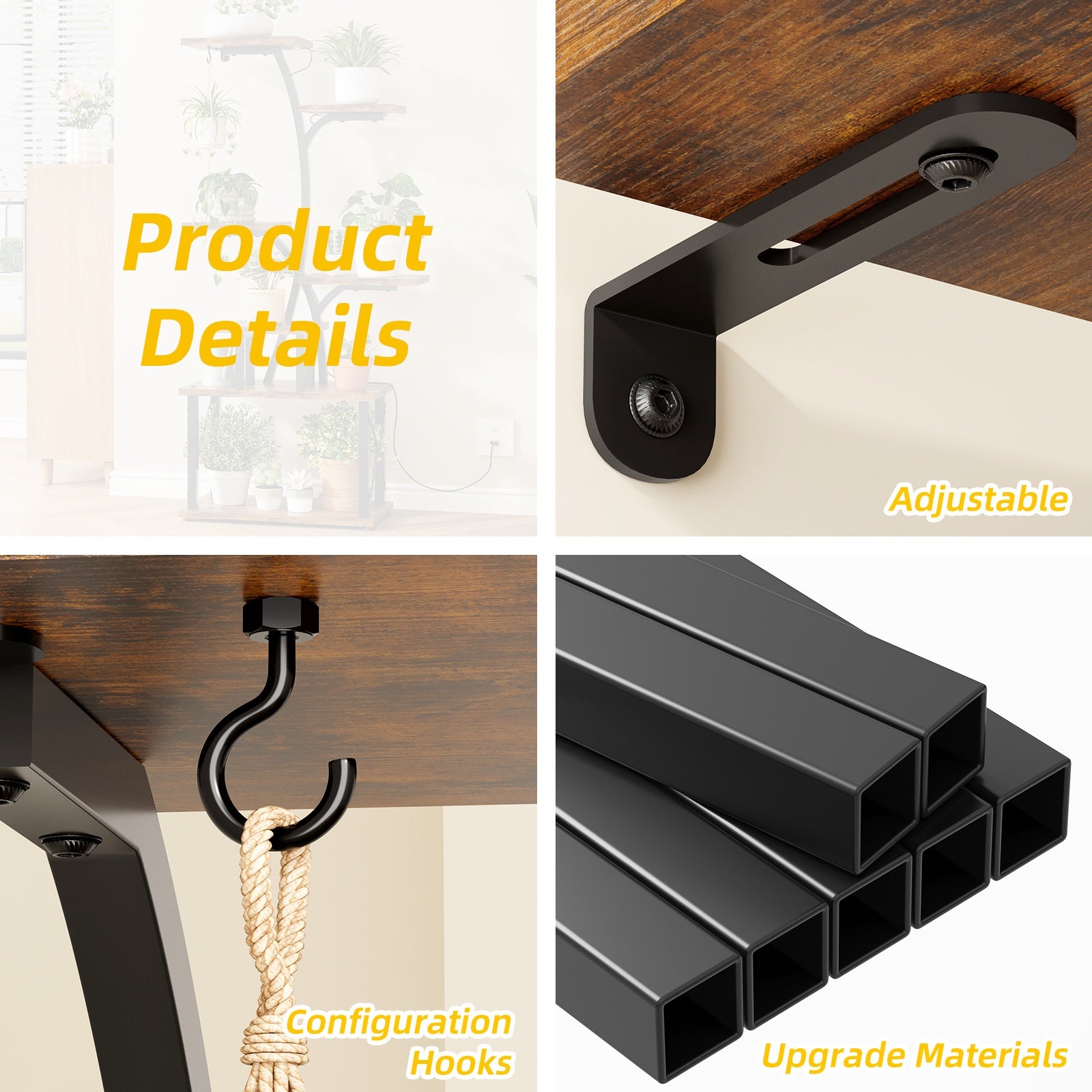 TOMNK  , Outdoor  Rack,    with Grow Lights, 50'' Tall Corner  Shelf, 7-Tiered Metal Flower Holder  Various Indoor Plants, Illuminated Tree-Shaped Plant Display Stand for Home, Patio,