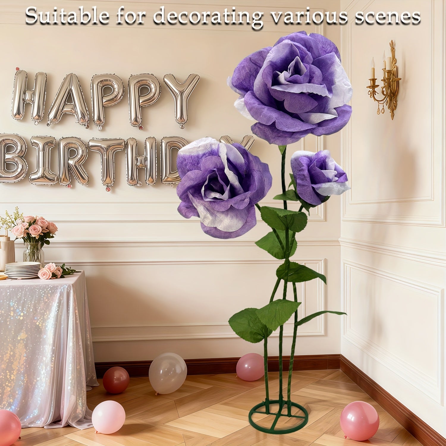 Pure Love Romantic Valentine's Day - 6.3ft Giant Artificial White Roses Flowers with Stand - Set Of 3 Realistic Large Fake Rose Decor for Wedding Arch Backdrop, Garden, Courtyard, Home, Living Room, Party, Graduation & Shop Window Display