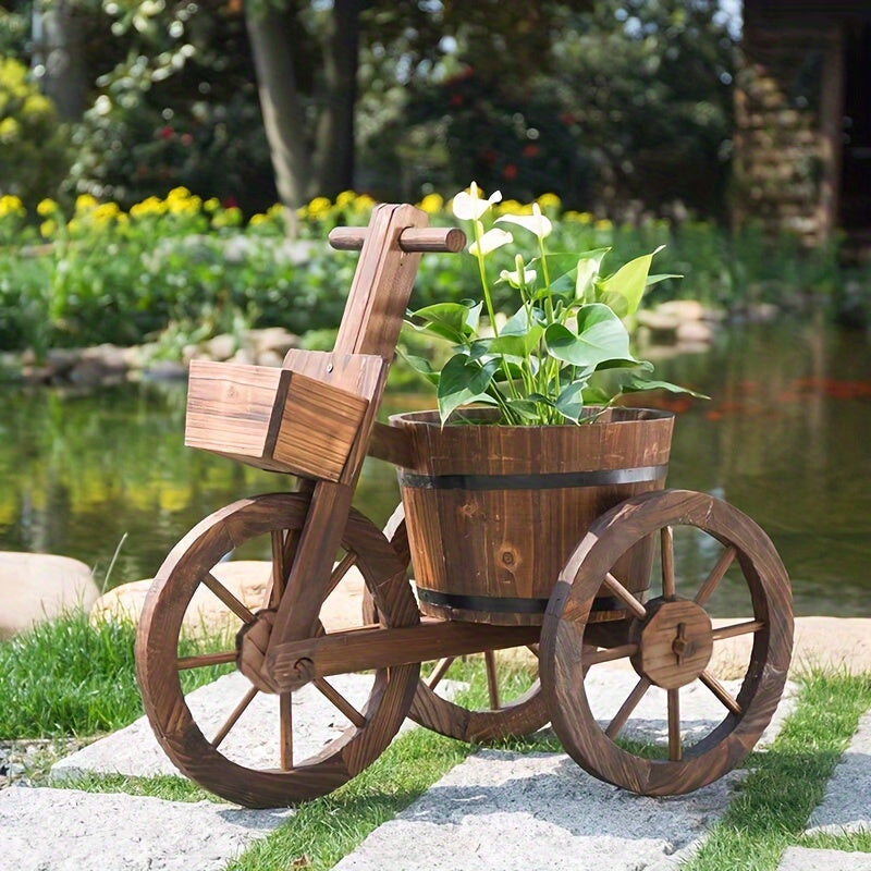 1pc  Retro Style Wooden Tricycle  Solid Wood    Planting Flowerpot Home Courtyard  Indoor And Outdoor Multi-functional  Suitable For Living Room, Garden, Shopping Mall, Coffee House, Office