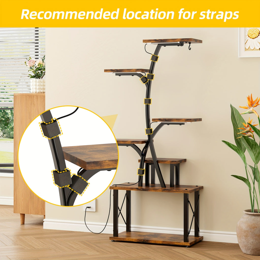 TOMNK  , Outdoor  Rack,    with Grow Lights, 50'' Tall Corner  Shelf, 7-Tiered Metal Flower Holder  Various Indoor Plants, Illuminated Tree-Shaped Plant Display Stand for Home, Patio,