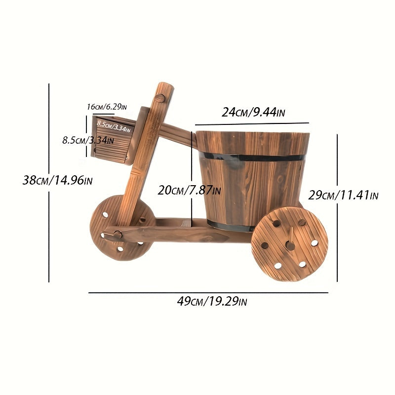 1pc  Retro Style Wooden Tricycle  Solid Wood    Planting Flowerpot Home Courtyard  Indoor And Outdoor Multi-functional  Suitable For Living Room, Garden, Shopping Mall, Coffee House, Office