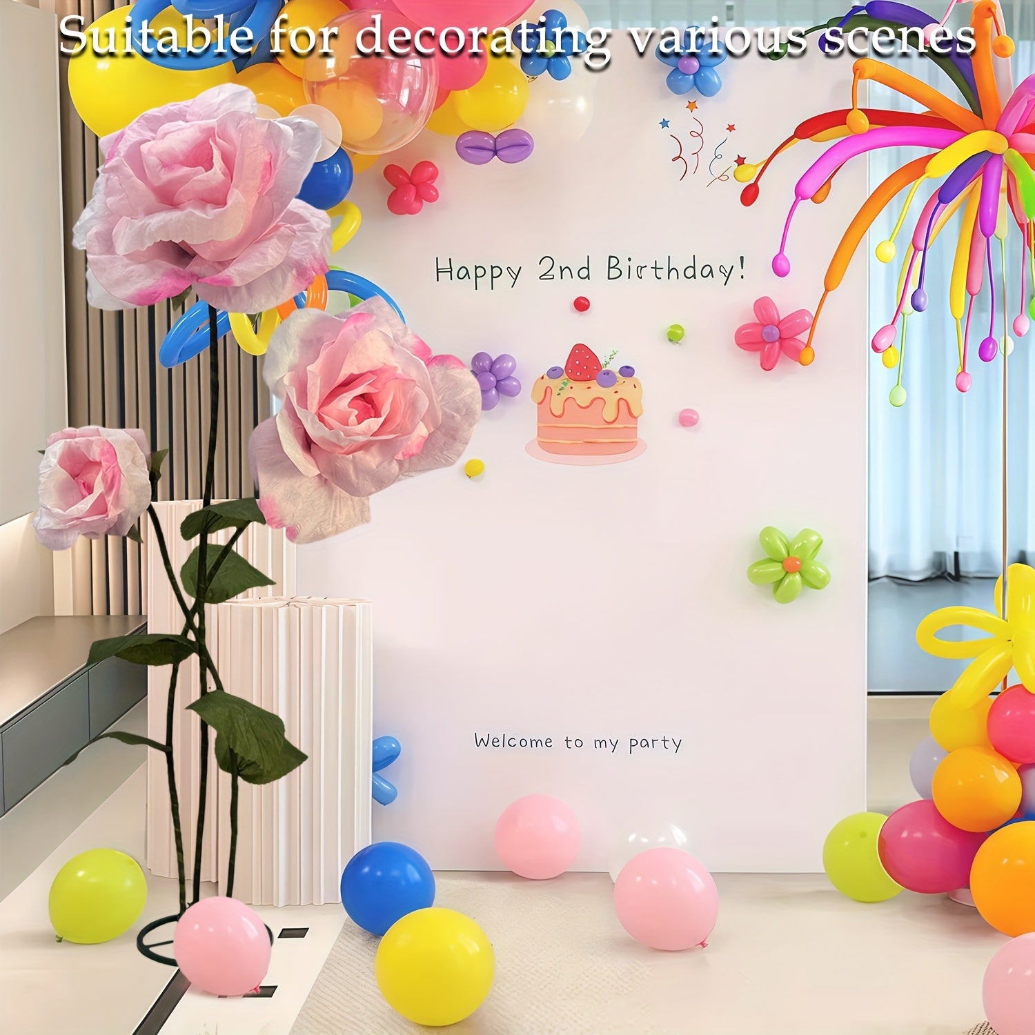 Pure Love Romantic Valentine's Day - 6.3ft Giant Artificial White Roses Flowers with Stand - Set Of 3 Realistic Large Fake Rose Decor for Wedding Arch Backdrop, Garden, Courtyard, Home, Living Room, Party, Graduation & Shop Window Display