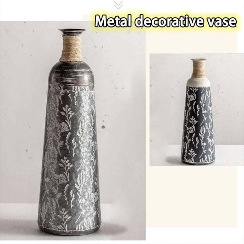 Living Room Hotel Entrance Decoration Ornaments BB Illustration Round Bottle American Iron Print Retro Floor - Standing Vase