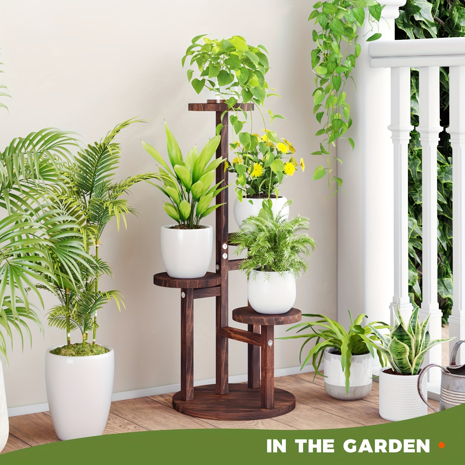 BF 5 Tiered Tall  , Wood  Shelf Corner Display Rack, Multi-tier Planter Pot Holder Flower Stand, for Indoor Living Room Balcony Garden