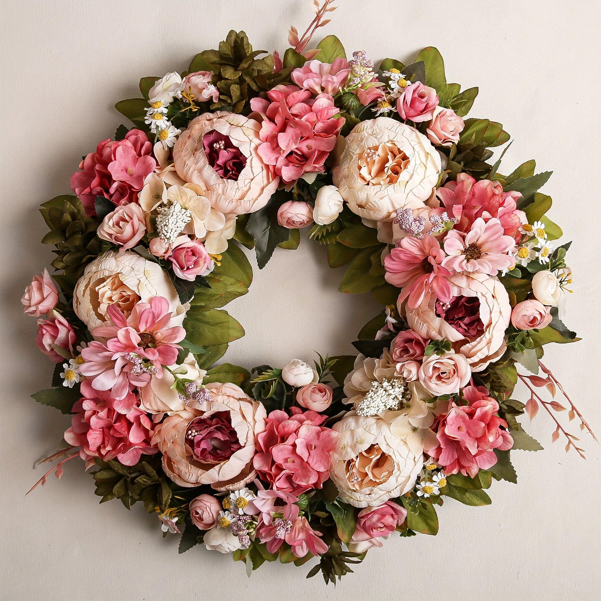 Peony Wreath 18'' Pink Elegant Spring Wreaths for Front Door, Artificial Large Floral Wreath for Wall Home Decor, Indoor Outdoor Window Decor Door Wedding Birthday Party Decoration