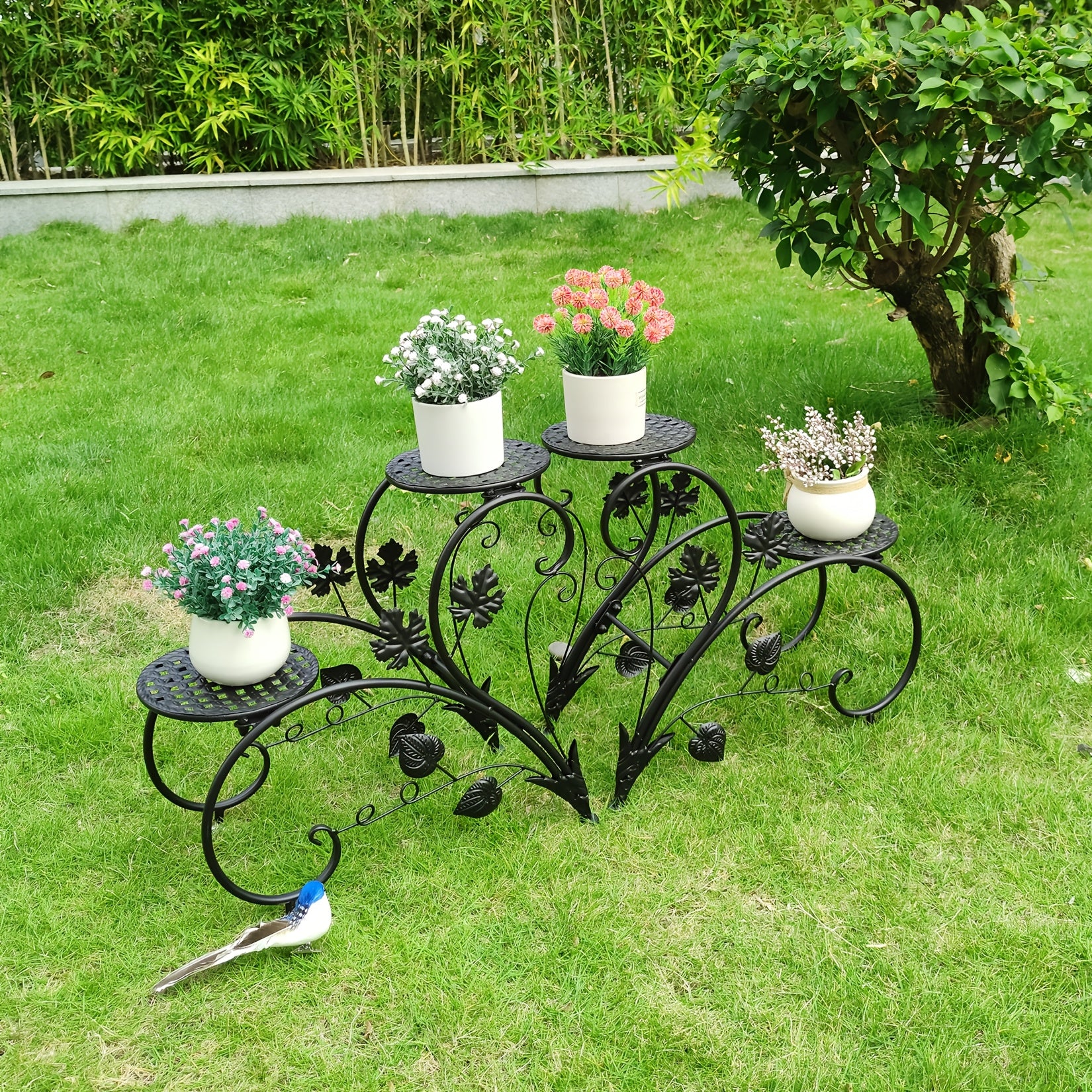With 4 Shelves: Elegant Art Display Metal   Rack, Sturdy And Rust Resistant  Pot Stand For Patio, Planters Flowers Living Room,