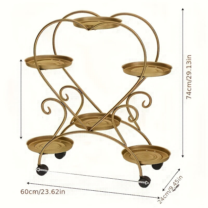 Contemporary Heart-Shaped Metal  Stand - -Level Hanging Planter Shelf With Multiple Components, Versatile Indoor And Outdoor Floral Decor