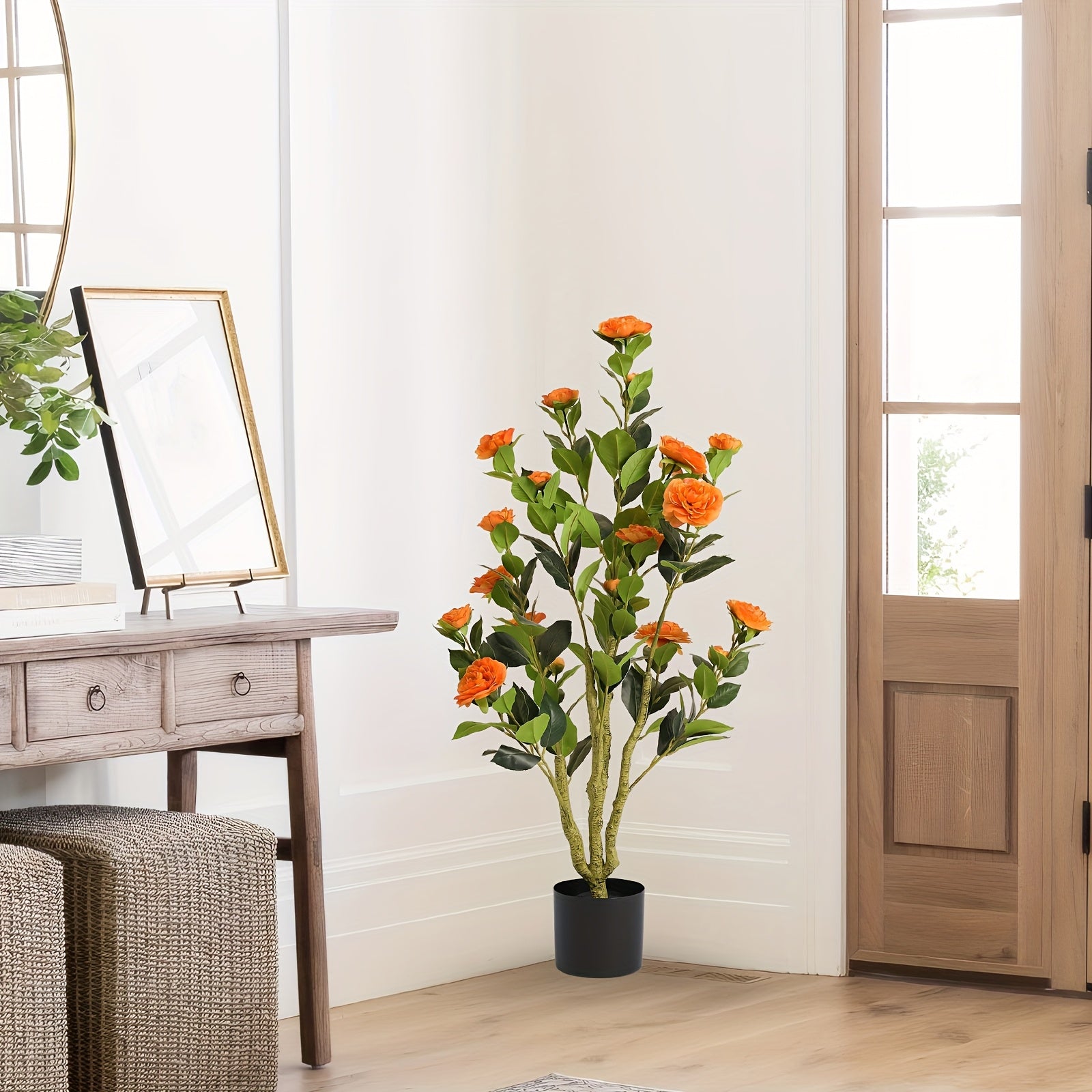 2-Pack 3.6ft Artificial Camellia Tree (Weatherproof Plastic) - Vibrant Faux Flowering Plant for Outdoor Spring Decor, Easter Porch & Garden (Rain Resistant)