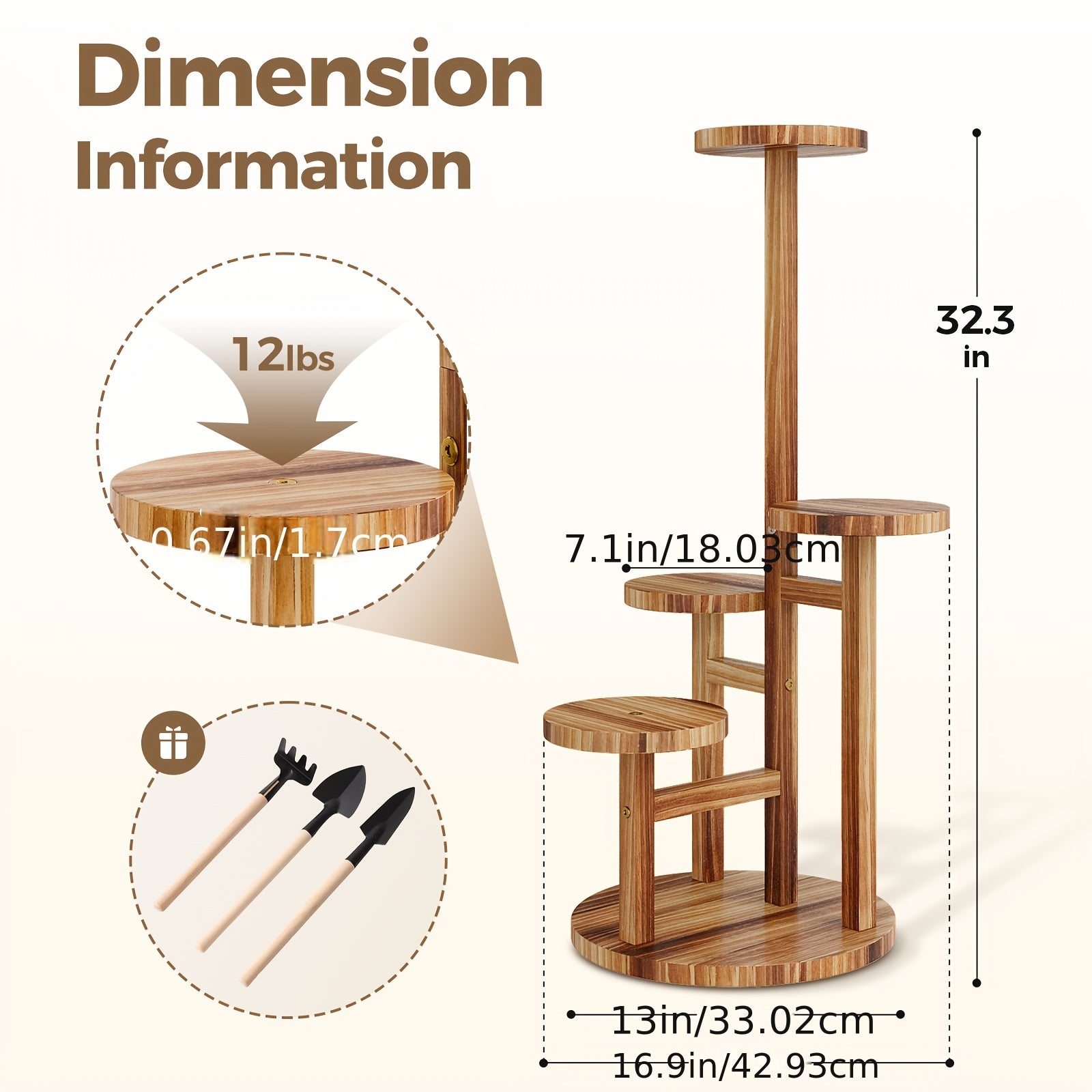 BF 5 Tiered Tall  , Wood  Shelf Corner Display Rack, Multi-tier Planter Pot Holder Flower Stand, for Indoor Living Room Balcony Garden
