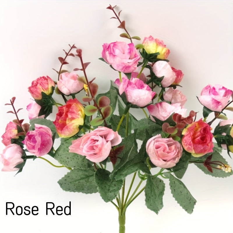 Christmas 7 Branches 21 Heads Artificial Rose Bouquet Artificial Flowers for Valentines Day Wedding Decorations, Mini Rose for DIY Wedding Valentine's Day Bouquets Centerpieces Bridal Party Home Room Decor, Pack Of 2