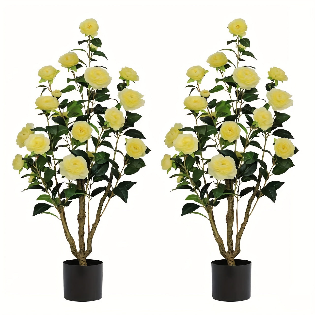 2-Pack 3.6ft Artificial Camellia Tree (Weatherproof Plastic) - Vibrant Faux Flowering Plant for Outdoor Spring Decor, Easter Porch & Garden (Rain Resistant)