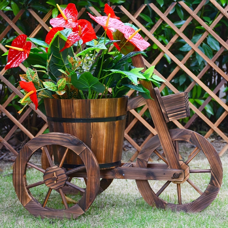 1pc  Retro Style Wooden Tricycle  Solid Wood    Planting Flowerpot Home Courtyard  Indoor And Outdoor Multi-functional  Suitable For Living Room, Garden, Shopping Mall, Coffee House, Office