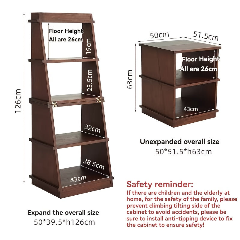 4-Tier Folding Ladder Shelf - Rustic Brown   Multi-Purpose Storage Rack,  Stand, Bookshelf,  Planter Holder. Ideal For Homes, Bedrooms, Living Rooms, Balconies, And Courtyards. A Versatile Shelving Unit Crafted From Solid
