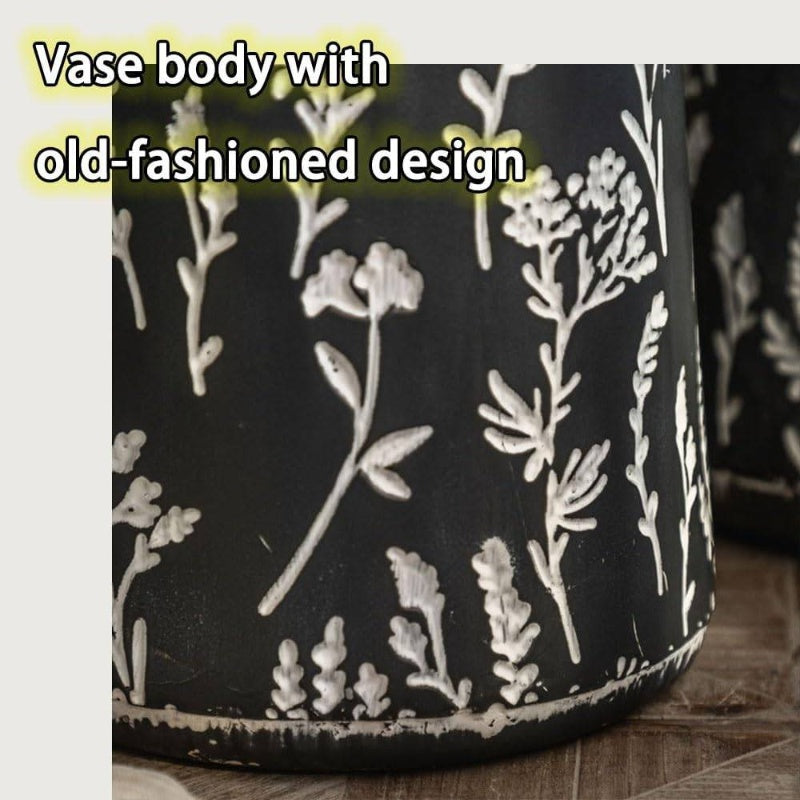 Living Room Hotel Entrance Decoration Ornaments BB Illustration Round Bottle American Iron Print Retro Floor - Standing Vase