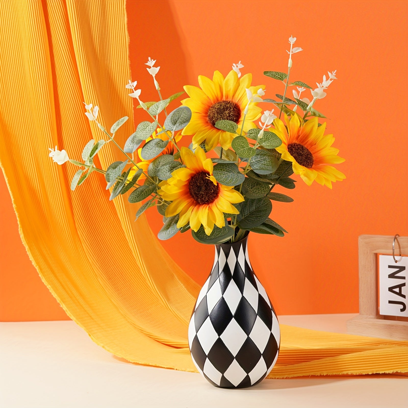 Black And White Vase, Mid Century Modern Striped Vases For Flower&pampas Grass Centerpiece, Black White Checkered Vase For Dining Table Kitchen Tabletop Minimalist Decorative