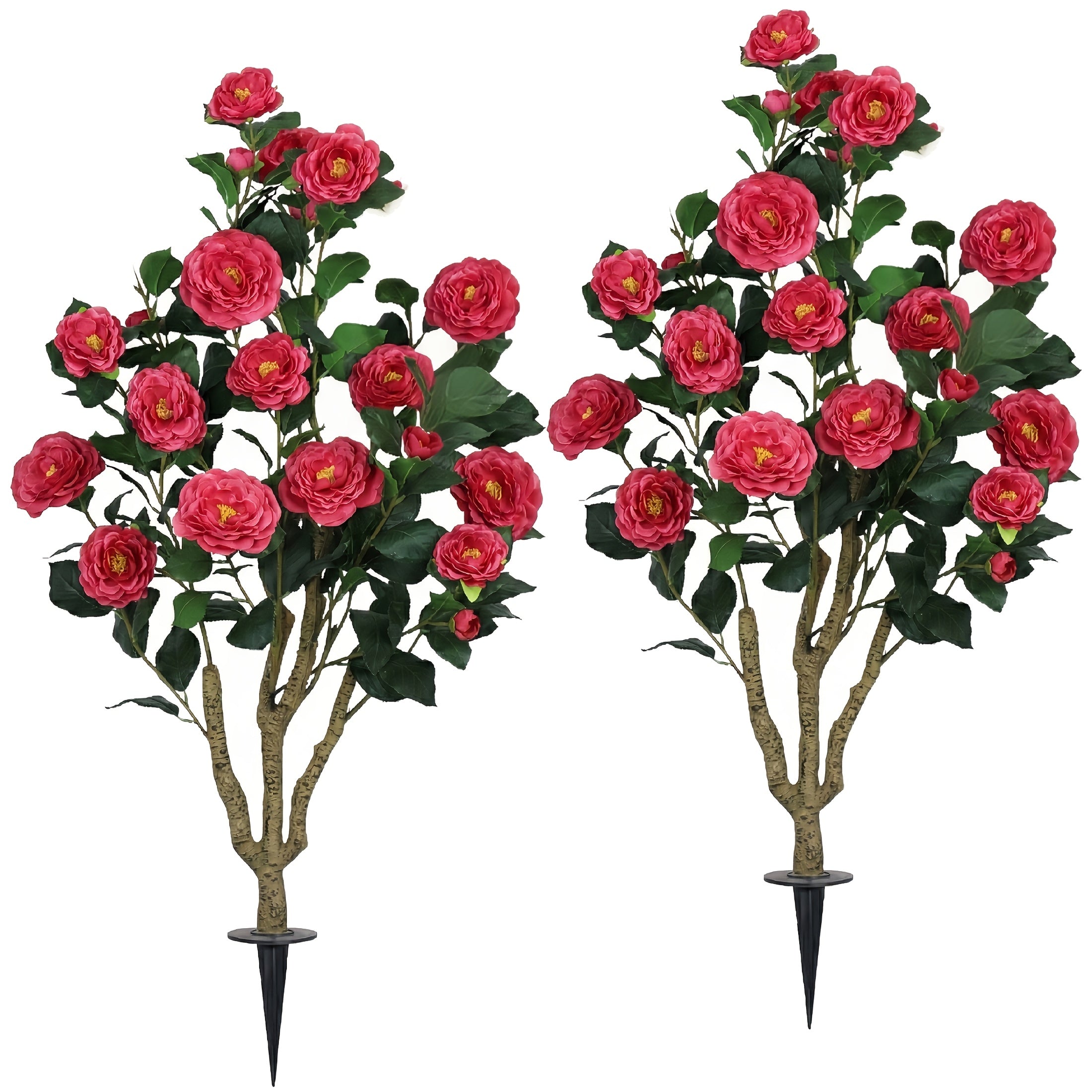 Realistic Artificial Camellia Tree with White Flowers & Green Leaves - 39.37inch Tall Faux Flowering Tree Suitable for Indoor\u002FOutdoor Use, Easy-Spike Base Installation, Low-Maintenance Year-Round Beauty - Plastic for Home, Garden,, Events