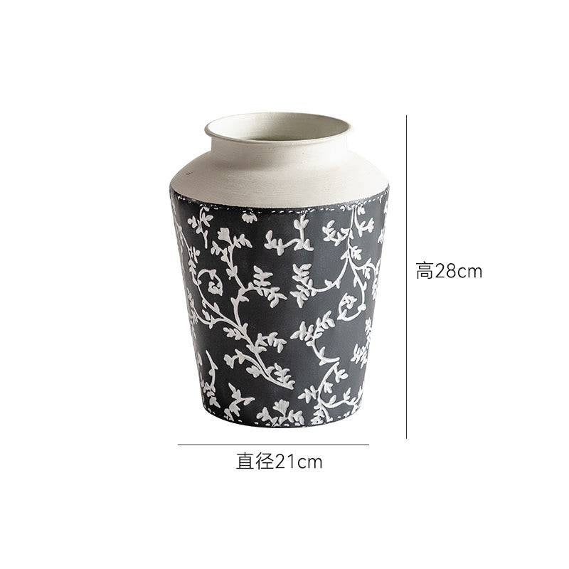 Living Room Hotel Entrance Decoration Ornaments BB Illustration Round Bottle American Iron Print Retro Floor - Standing Vase