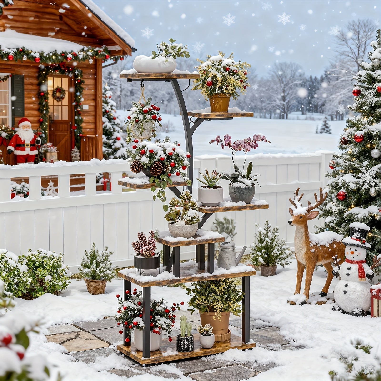 TOMNK  , Outdoor  Rack,    with Grow Lights, 50'' Tall Corner  Shelf, 7-Tiered Metal Flower Holder  Various Indoor Plants, Illuminated Tree-Shaped Plant Display Stand for Home, Patio,