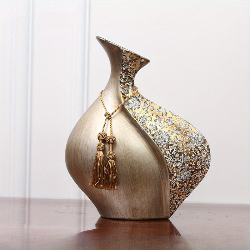 1pc European Style Ceramic Vase, Dining Table Decoration, Home Decoration Ceramic Vase, Pampas Grassland Aesthetic Vase, with Bohemian Style Decorative Rope, Not Suitable for Water, Suitable for Dry Flowers And Simulated Flowers